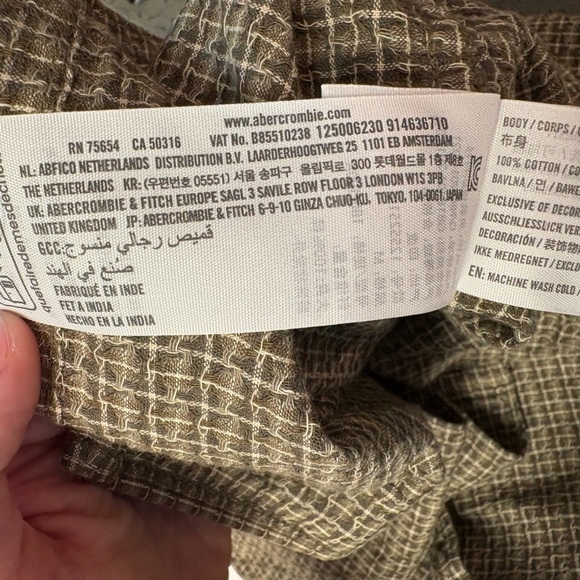 ABERCROMBIE & FITCH 100% Cotton Green & Tan Check L/S Button-Down Men’s Shirt - Picture 10 of 13